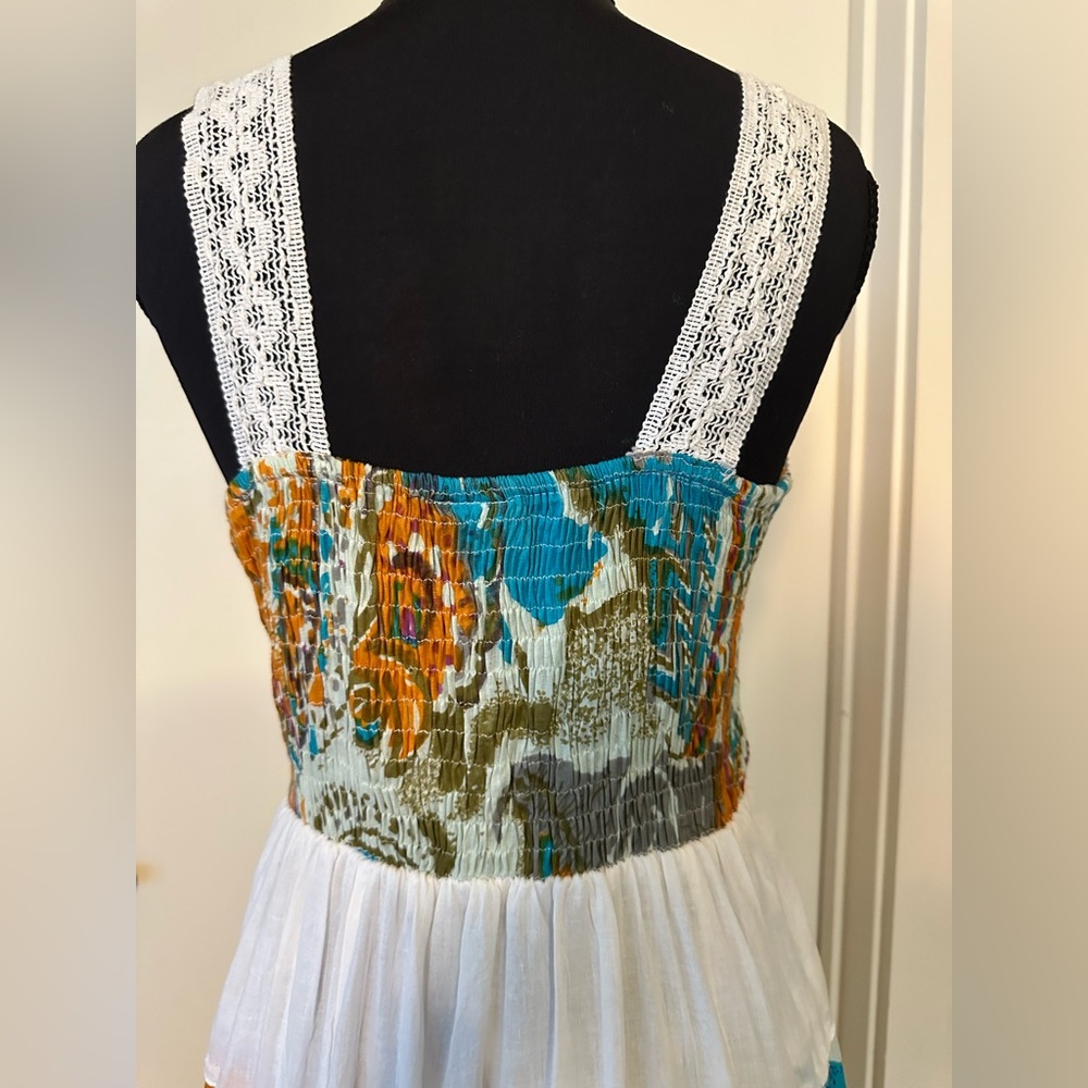 California Breeze Boho Tiered Cotton Dress in White/Multicolor Print. Size S - Picture 7 of 12